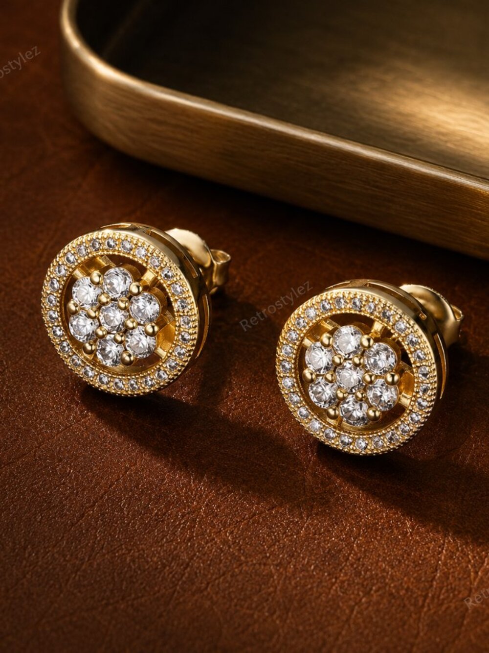 18K Gold Womens 2ct Diamond Stud Earrings New Round 18 K Silver Studs Jewelry